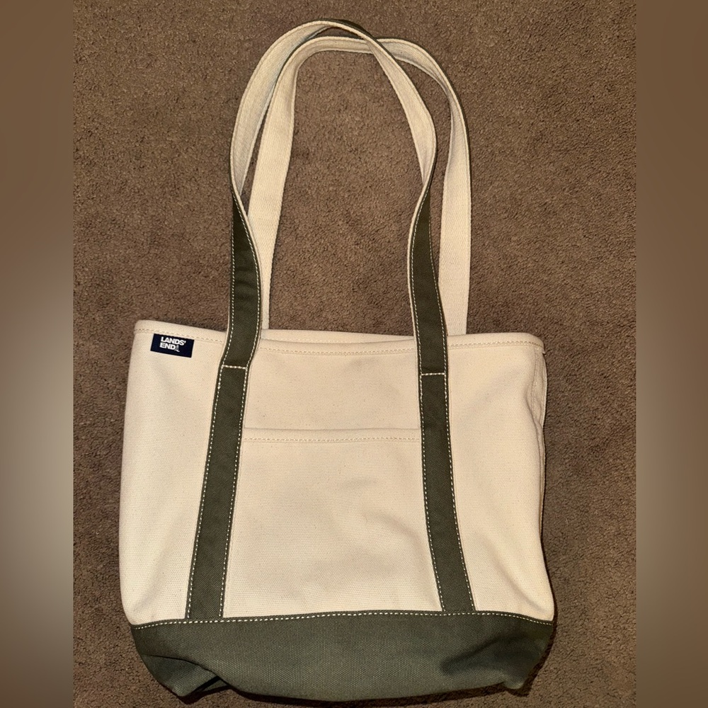 land’s end Medium Natural 5 Pocket Open Top Canvas Tote Bag